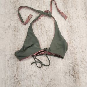 Reversible Green and Pink Halter Bikini Top